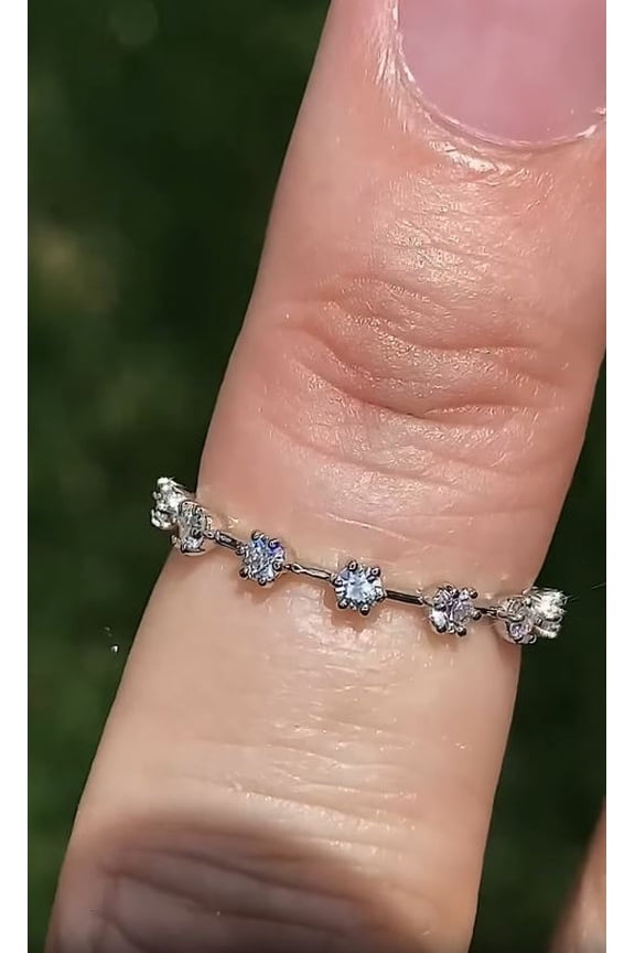 6-Prong Round Brilliant Moissanite Distance Pave Wedding Band, Half Eternity Wedding Stackable Band Solid 10K White Gold, Ring Size 6