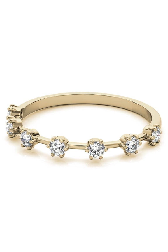 6-Prong Round Brilliant Moissanite Distance Pave Wedding Band, Half Eternity Wedding Stackable Band Solid 10K Yellow Gold, Ring Size 4