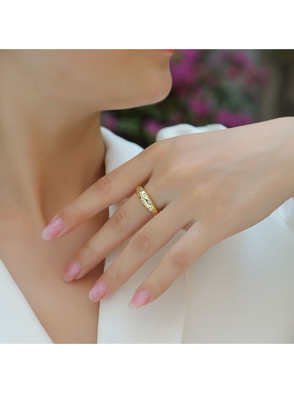Celestial Star Set Round Moissanite Dome Band Ring for Women 10k Yellow Gold Ring Size 4