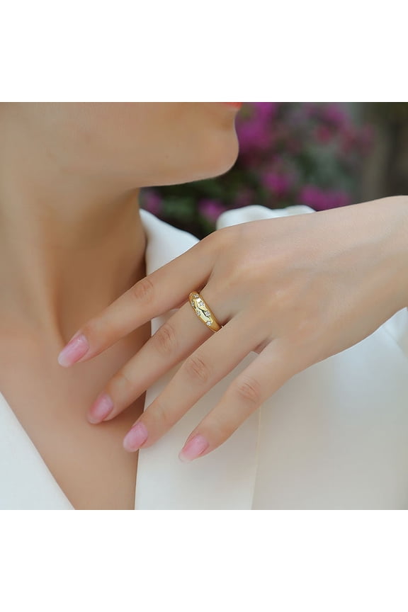 Celestial Star Set Round Moissanite Dome Band Ring for Women 10k Yellow Gold Ring Size 4