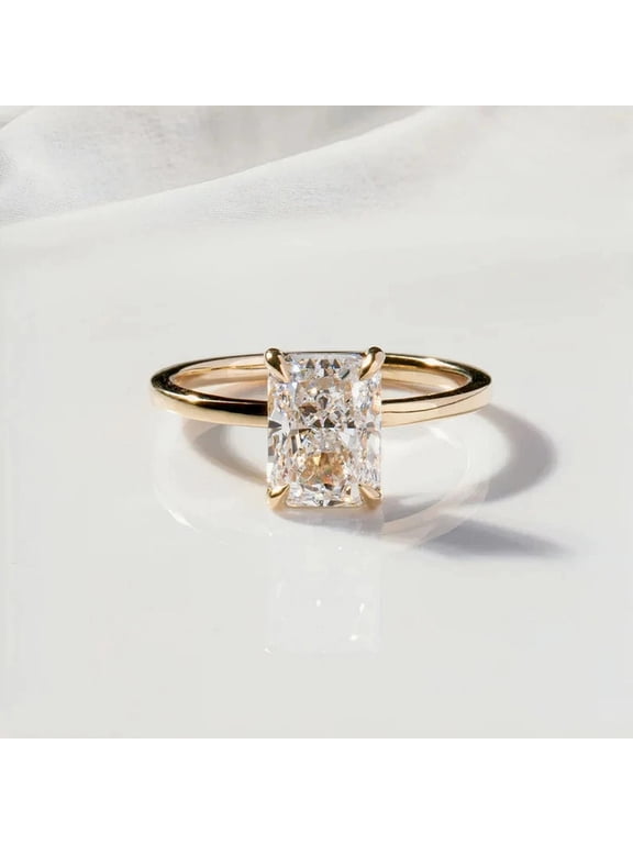 Dainty 2.50CT Radiant Cut Moissanite Solitaire Engagement Ring 10k Yellow Gold, Ring Size 6