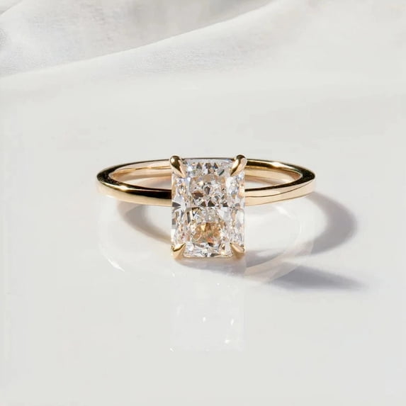 Solitaire Brilliance Dainty 2.50CT Radiant Cut Moissanite Solitaire Engagement Ring 14kYellow Gold, Ring Size 11