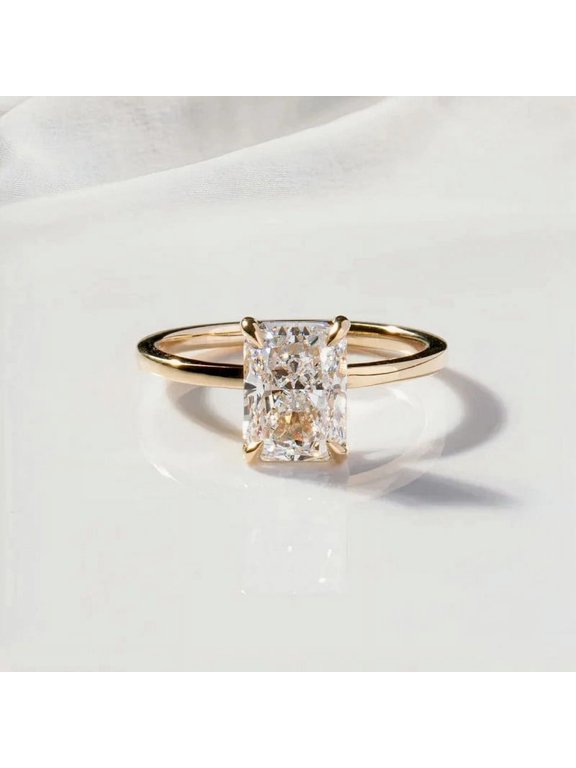 Dainty 2.50CT Radiant Cut Moissanite Solitaire Engagement Ring 14kYellow Gold, Ring Size 4