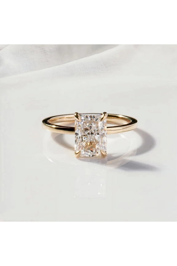 Dainty 2.50CT Radiant Cut Moissanite Solitaire Engagement Ring 14kYellow Gold, Ring Size 4