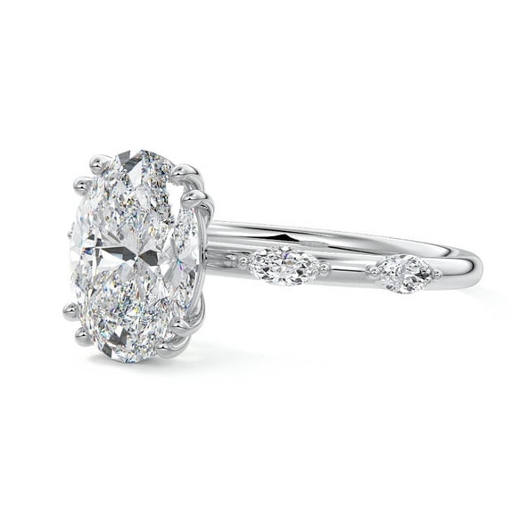 Solitaire Brilliance Elegant 2.10ct Oval-Cut Diamond Engagement Ring with Marquise Accents 10K White Gold, Ring Size 6.5