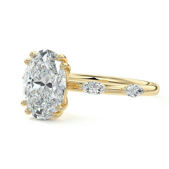 Solitaire Brilliance Elegant 2.10ct Oval-Cut Diamond Engagement Ring with Marquise Accents 18K Yellow Gold, Ring Size 7