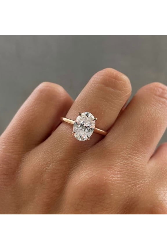 Oval Moissanite Engagement Solitaire Ring, 2.50CT Hidden Halo 10k Yellow Gold, Ring Size 4