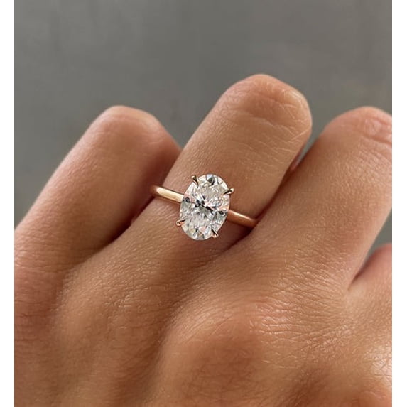 Solitaire Brilliance Oval Moissanite Engagement Solitaire Ring, 2.50CT Hidden Halo 14kYellow Gold, Ring Size 10.5