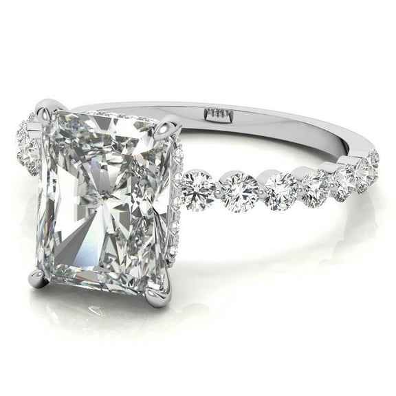 Solitaire Brilliance Radiant 9x7mm Moissanite Hidden Halo Solitaire Engagement Ring in 925 Silver