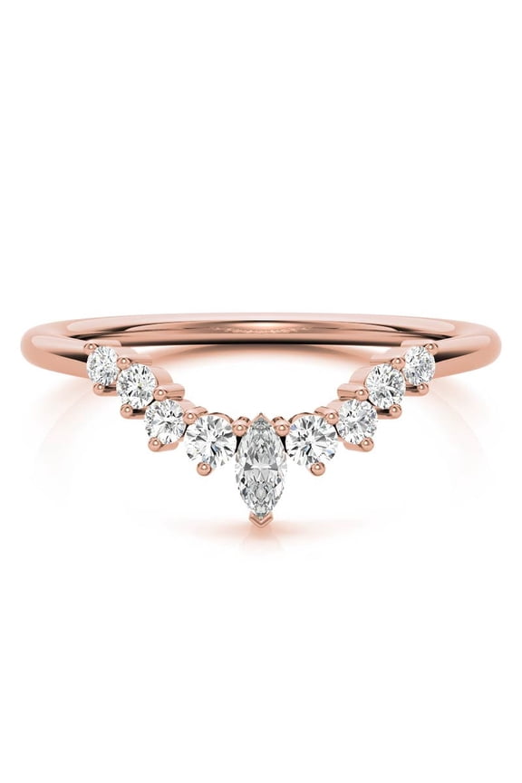 Round and Marquise Lab Grown Diamond Stackable Curved Wedding Band, Half Eternity Wedding Stackable Band Solid 10K Rose Gold, Ring Size 4