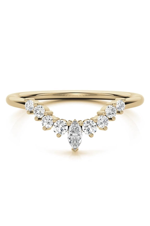 Round and Marquise Lab Grown Diamond Stackable Curved Wedding Band, Half Eternity Wedding Stackable Band Solid 10K Yellow Gold, Ring Size 10