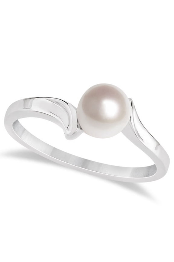 Solitaire Bypass Akoya Cultured Pearl Ring 14k White Gold (5.5mm)