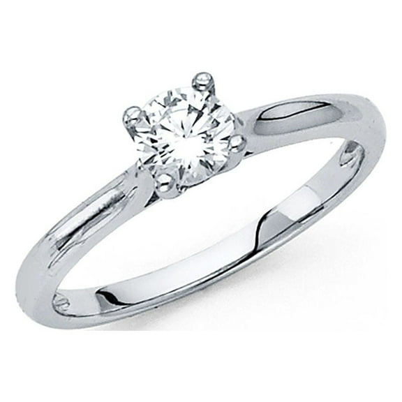 Solitaire CZ Engagement Ring 14k White Gold Anniversary Round CZ Single Stone Band Bridal Ring Size 7