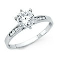 thumbnail image 1 of Solitaire CZ Engagement Ring 14k White Gold Round Anniversary CZ Band Channel Set Side Stones Size 5, 1 of 1