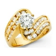 thumbnail image 1 of Solitaire CZ Engagement Ring 14k Yellow Gold Anniversary Round CZ Curved Band Side Stones Women Size 9, 1 of 1
