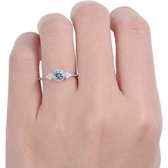 Solitaire CZ Ring, Natural Aquamarine Cocktail Ring, Aquamarine Gemstone Ring, March Birthstone, Stackable Ring, Women Ring, Wedding Ring, Christmas Ring, Gold Ring, 925 Sterling Silver, Dainty Ring