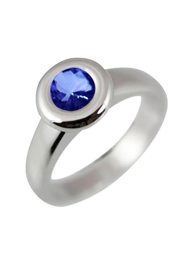 Solitaire Ceylon Sapphire Round 1 CT Gold Ring, Size 6.5