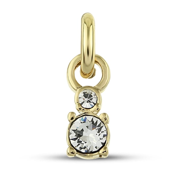 Solitaire Charm with Cubic Zirconia Crystal - 10mm, Yellow Gold Plated Charm for Bracelet, Necklace - Double Stone CZ Pendant - Dainty Jewelry for Women