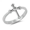 thumbnail image 1 of Solitaire Clear CZ Heart Cross Ring Sterling Silver Christian Band White 925 Female Size 7, 1 of 4