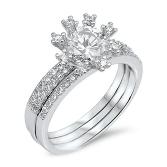 Solitaire Cluster Clear CZ Wedding Ring .925 Sterling Silver Band White Jewelry Female Size 9