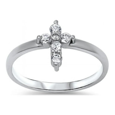 Solitaire Cluster Cross Cubic Zirconia Ring Sterling Silver 925