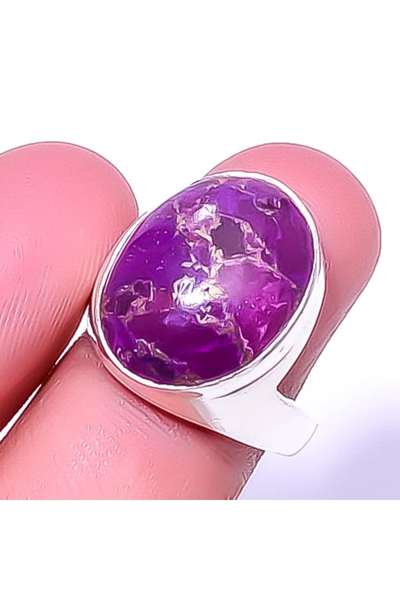 Solitaire Copper Purple Turquoise - Arizona Gemstone 925 Sterling Silver Ring s.8 A374, Gemstone Jewelry, Birthday Gift, Beautiful Jewelry For Woman