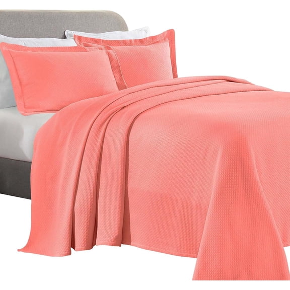 Solitaire Cotton 2 Piece Bedspread Set Coral Twin Size Decorative Textured Matelasse Coverlet with Pillow Sham