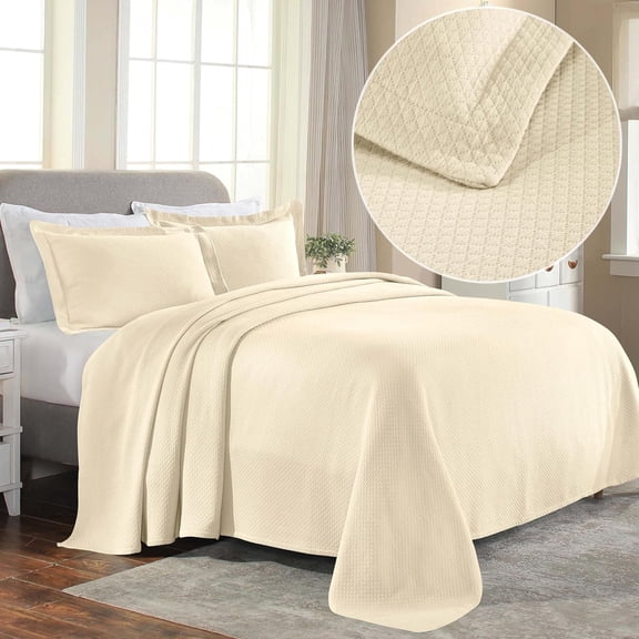 Solitaire Cotton 2 Piece Bedspread Set, Home Bed Decor, Decorative Textured Bed Spread, 1 Pillow Sham, Airy Blanket, Matelasse Coverlet Bedding, All-Season Accent Blanket, Twin, Ivory