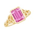 thumbnail image 1 of Rosec Jewels Solitaire Created Pink Sapphire Celtic Ring with Diamond for Women - 6X8 mm, 14K Yellow Gold, US 9.00, 1 of 8