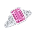thumbnail image 1 of Rosec Jewels Solitaire Created Pink Sapphire Celtic Ring with Diamond for Women - 6X8 mm, 925 Sterling Silver, US 4.00, 1 of 8