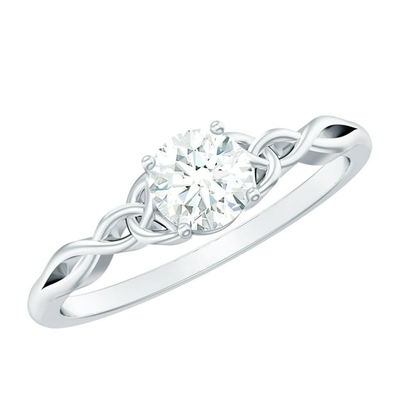 Rosec Jewels Cubic Zirconia Solitaire Ring 5 mm - Celtic Knot Promise Ring for Valentines Day, 10K White Gold, US 10.50