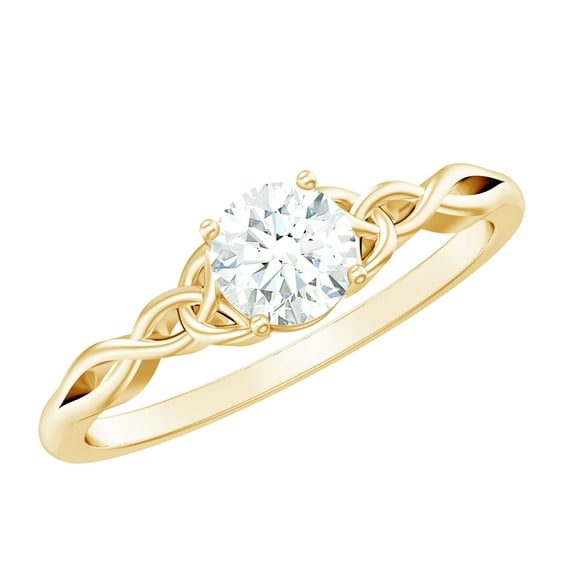 Rosec Jewels Cubic Zirconia Solitaire Ring 5 mm - Celtic Knot Promise Ring for Valentines Day, 10K Yellow Gold, US 13.00