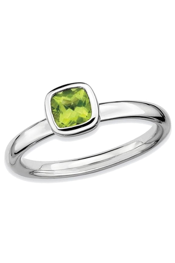 Solitaire Cushion Cut Peridot Ring 1/2 Carat (Ctw) in Sterling Silver for Women