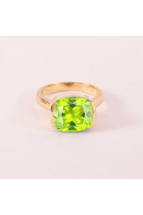 Solitaire Cushion Peridot Ring, Large Vintage Ring, Half Bezel Set, 925 Sterling Silver Ring, Statement Ring.