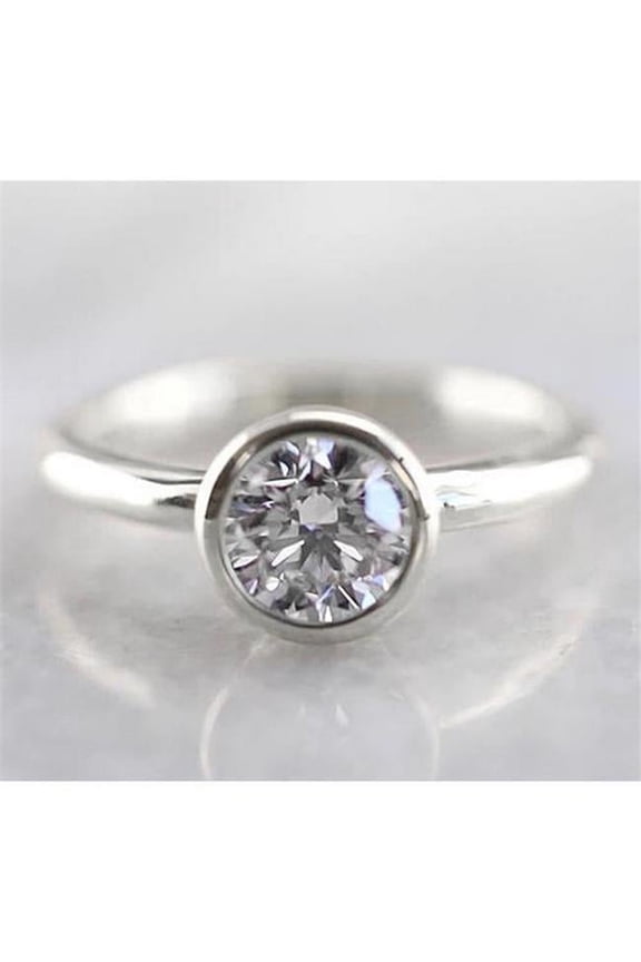 Solitaire Diamond 1 CT 14K White Gold Bezel Setting Engagement Ring, Size 6.5