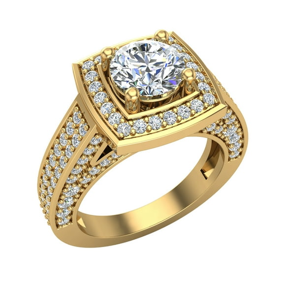 Solitaire Diamond Engagement Rings for Women GIA certified Round Brilliant Diamond Square Halo Rings Cathedral 14K Gold 2.20 carat (G,SI)