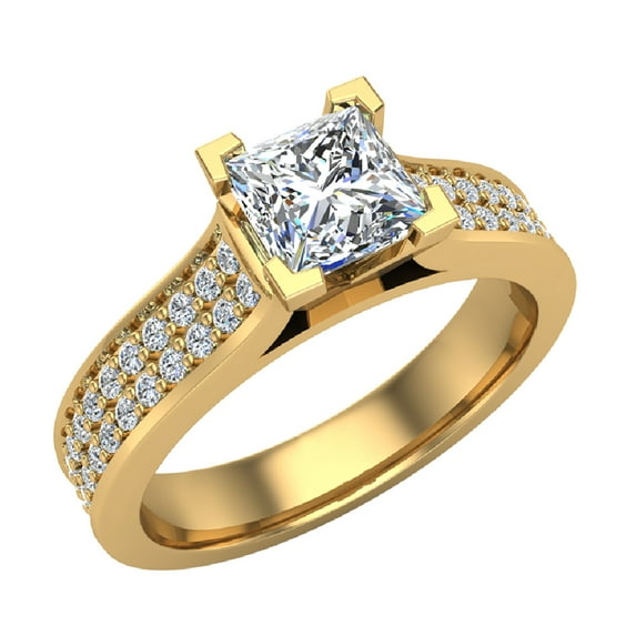 Solitaire Diamond Engagement Rings for Women Princess Cut Diamond Ring Two-Row Shank 14K Gold 1.00 Carat (F,VS1)