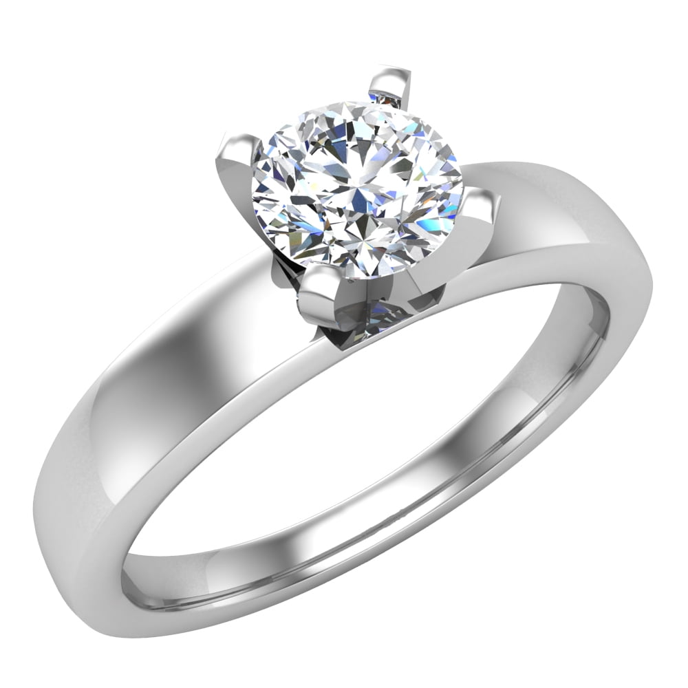 Solitaire Diamond Ring Fitted Band Style 14k White Gold 0.50 CT