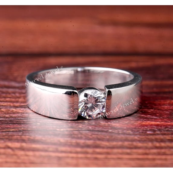 Solitaire Diamond Tension Set Wedding Anniversary Ring, Unisex Diamond Engagement Ring, Perfect Proposal Ring, 1.6 Ct Simulated Diamond, 925 Sterling Silver, Ring For Special Occasion
