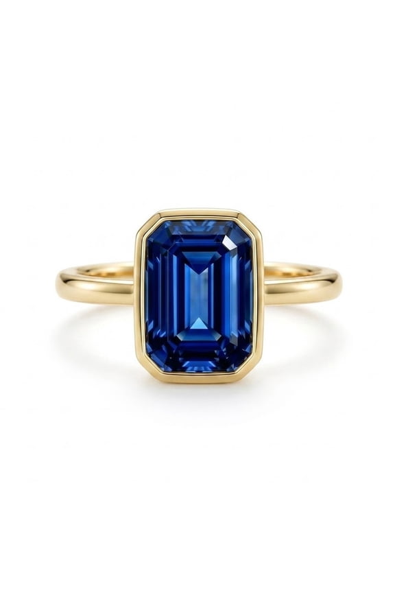 Solitaire Emerald Cut Blue Sapphire Engagement Ring, Stackable Minimalsit Ring, September Birthstone Ring, Blue Gemstone Ring, Handmade Jewelry