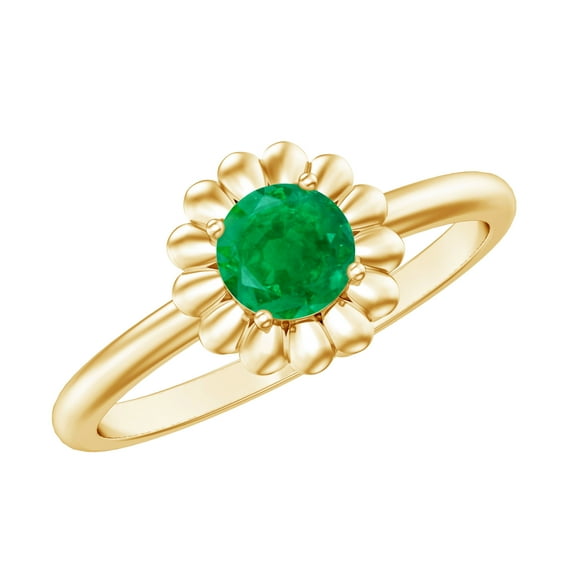 Rosec Jewels Natural Emerald Flower Promise Ring for Women - AAA Grade May Birthstone Ring - Ready to Gift for Valentines Day, 10K Yellow Gold, US 9.00