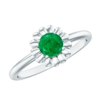 Rosec Jewels Natural Emerald Flower Promise Ring for Women - AAA Grade May Birthstone Ring - Ready to Gift for Valentines Day, 925 Sterling Silver, US 4.00