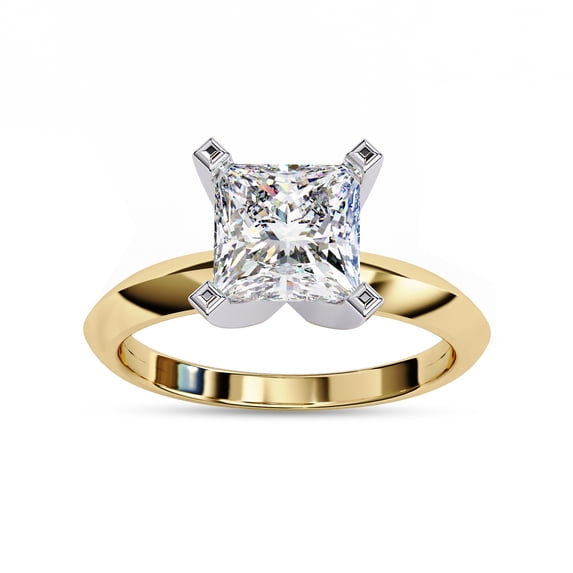 Solitaire Engagement Promise Rings for Women | 6.5MM Princess Cut 4-Prong Lab Created Moissanite Promise Rings for Her in 14K Solid Yellow Gold, Ring Size 5