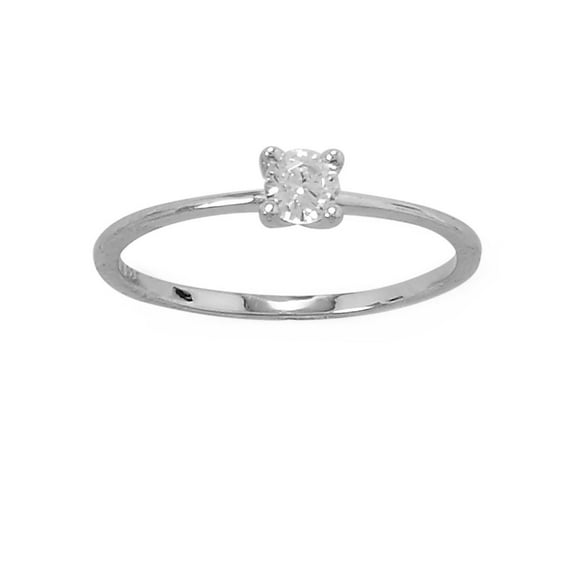 Solitaire Engagement Ring 4mm Cubic Zirconia Rhodium on Sterling Silver