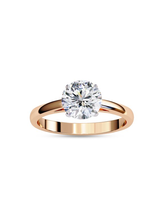 Solitaire Engagement Ring For Women | 7MM Round Cut Lab Created Moissanite 4-Prong Promise Ring in 14K Solid Rose Gold Jewelry Gift for Her, Ring Size 9.5