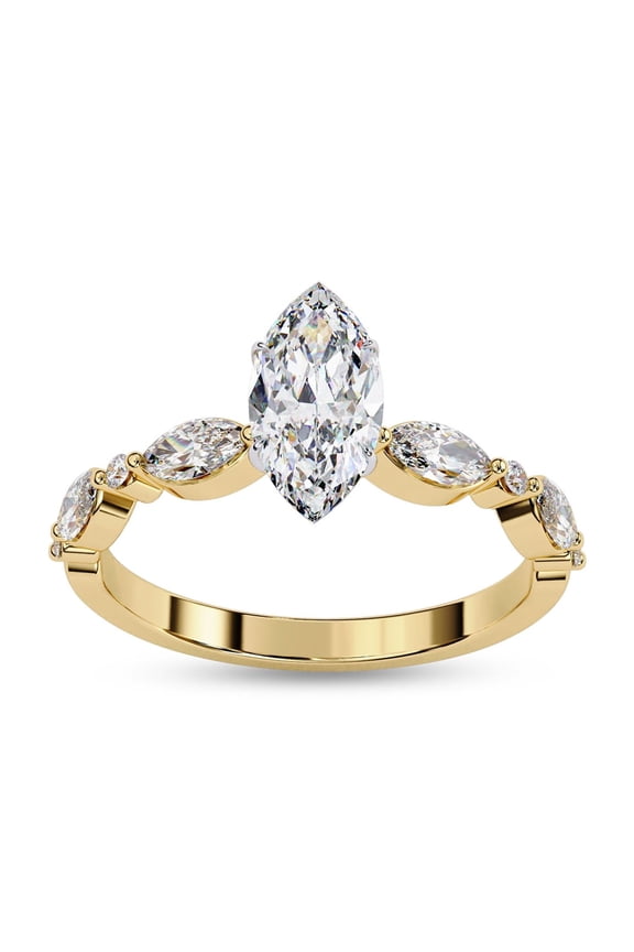 Solitaire Engagement Ring for Women | Center 10x5mm Marquise Cut Lab Cerated Moissanite Promise Ring in 14K Yellow Gold Over Sterling Silver , Ring Size 9