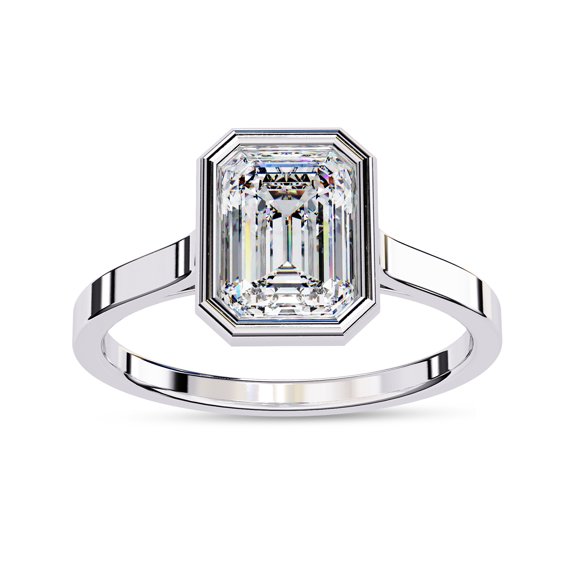 Solitaire Engagement Ring for Women | Center 7.5x5.5mm Emerald Cut Lab Created Moissanite Bezel Set Wedding Promise Rings in 10K Solid White Gold Jewelry Gift for Her, Ring Size 6