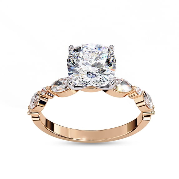 Solitaire Engagement Ring for Women | Center 8mm Cushion Cut Lab Created Moissanite Promise Ring in 14K Rose Gold Over Sterling Silver Jewelry Gift for Her, Ring Size 4