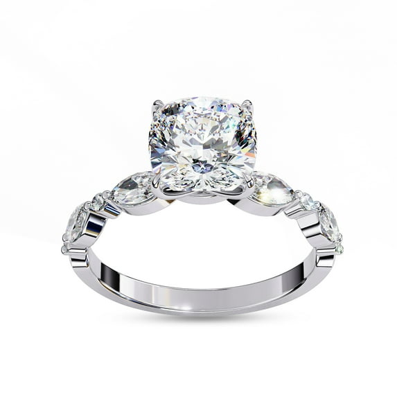 Solitaire Engagement Ring for Women | Center 8mm Cushion Cut Lab Created Moissanite Promise Ring in 14K Solid White Gold Jewelry Gift for Her, Ring Size 5