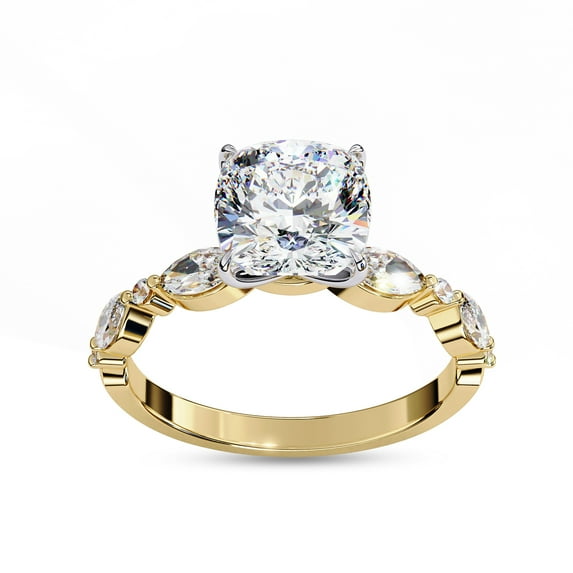 Solitaire Engagement Ring for Women | Center 8mm Cushion Cut Lab Created Moissanite Promise Ring in 14K Solid Yellow Gold Jewelry Gift for Her, Ring Size 9